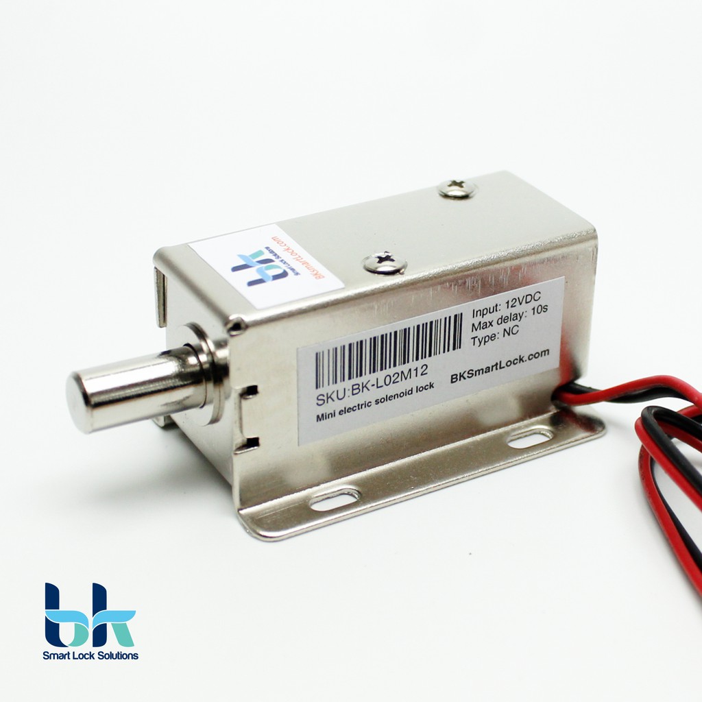 Chốt khóa cửa điện từ chống trộm BK Smart Lock BK-L02M12 thường đóng, chốt tròn D8mm 12V (bạc)