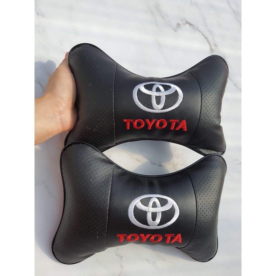 Gối tựa đầu ô tô cao cấp thêu logo hãng xe- Màu Đen - ảnh thật