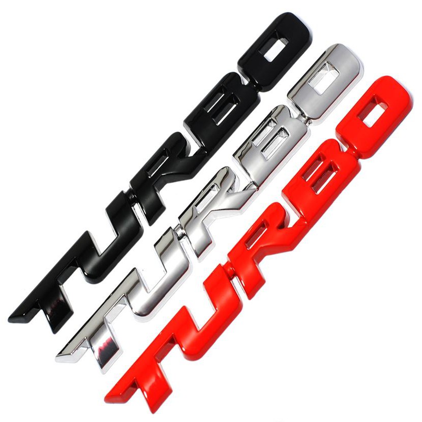 Miếng tấm dán Sticker nhôm trang trí cho XE HƠI Ô TÔ chữ 3D TURBO- Màu đỏ:   SKU:210