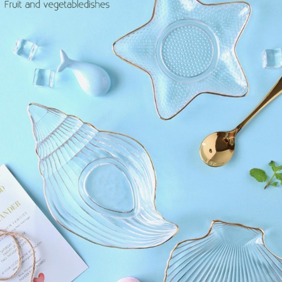 Set đĩa thủy tinh trong suốt hình vỏ sò hàng nhập
