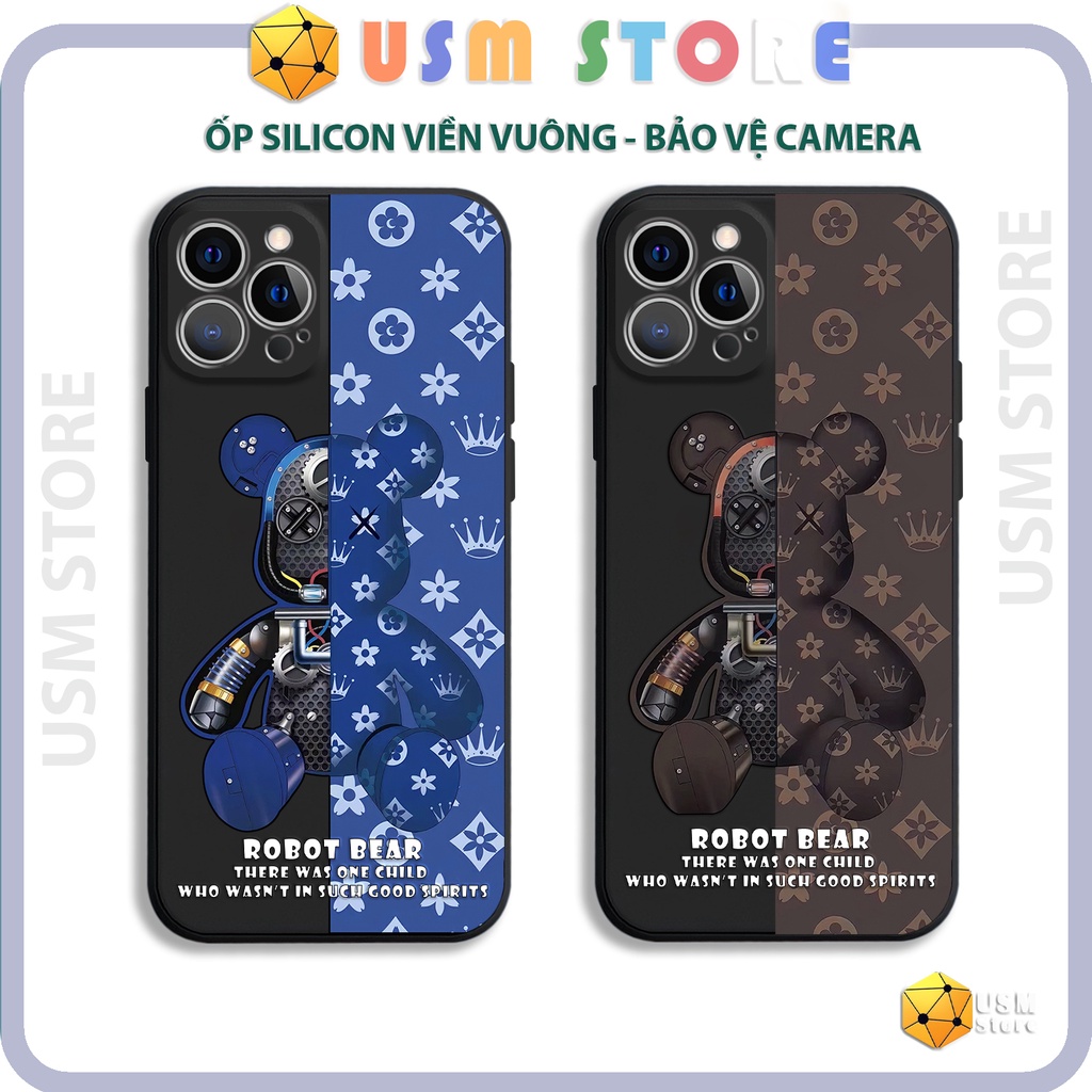 Ốp lưng iphone cạnh vuông, in vi điểm hình gấu Bear 6/7P/8P/X/Xmax/11/11Promax/12/12Mini/12Promax/13pro/13Promax/13Mini