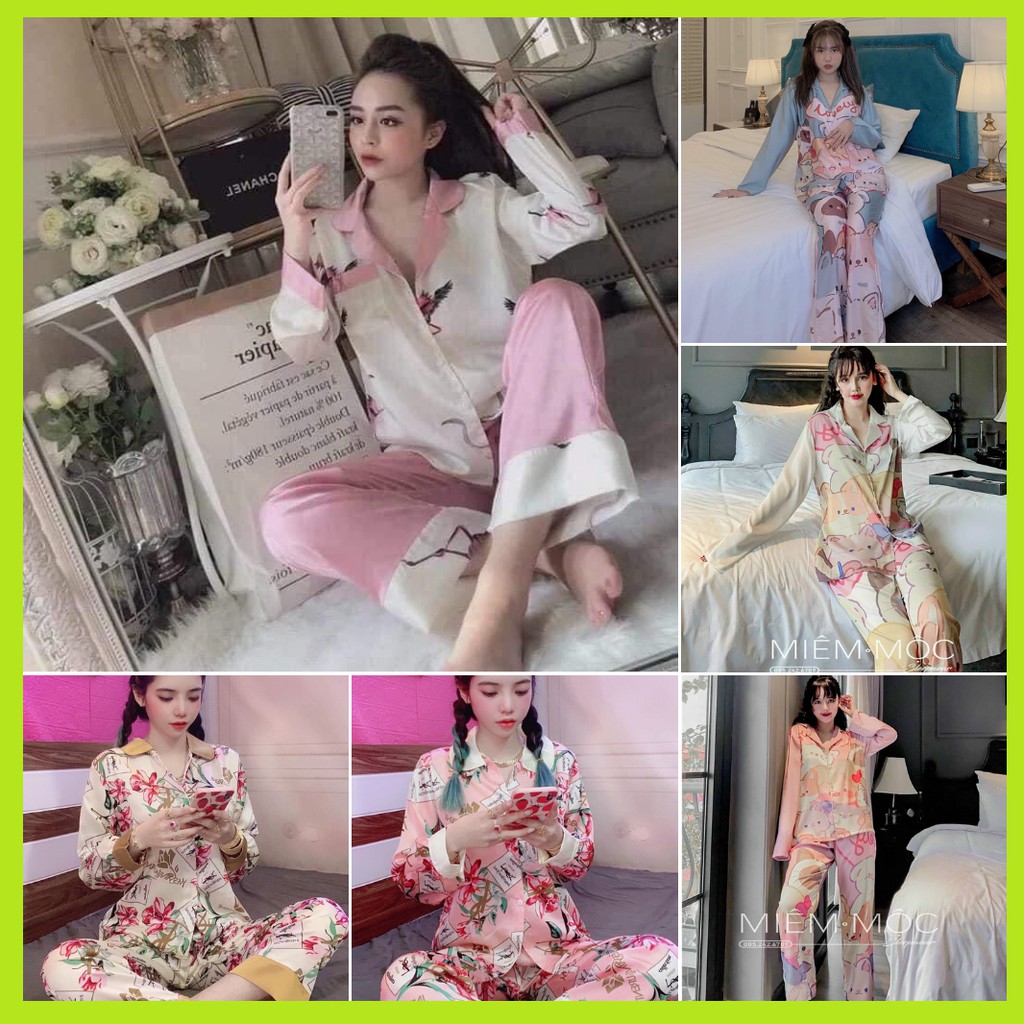Đồ bộ Pijama Lụa Satin Tay dài quần dài Form dưới 60k kí nhiều mẫu