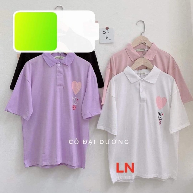 Áo thun polo cổ bẻ tim ngực take pause