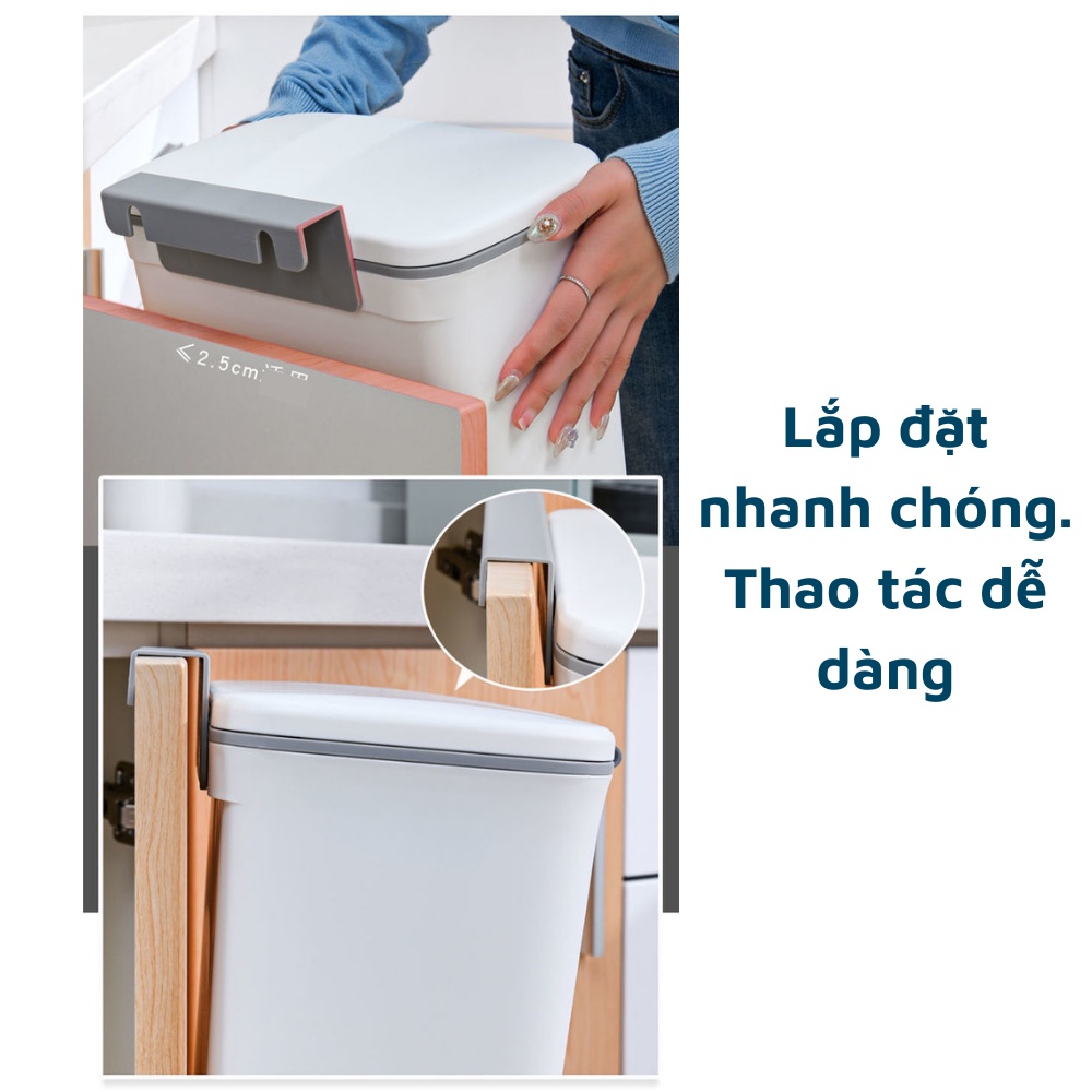 Thùng rác nhựa PVC treo gắn tủ bếp tiện lợi thùng rác văn phòng có nắp đậy thông minh