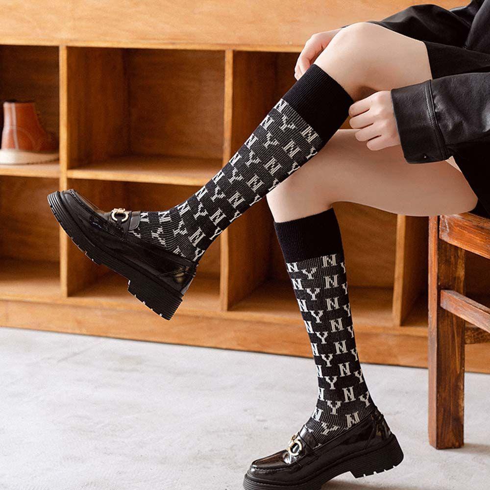 Tất Bắp Chân Cotton In Họa Tiết Caro Harajuku 1 Cho Nữ