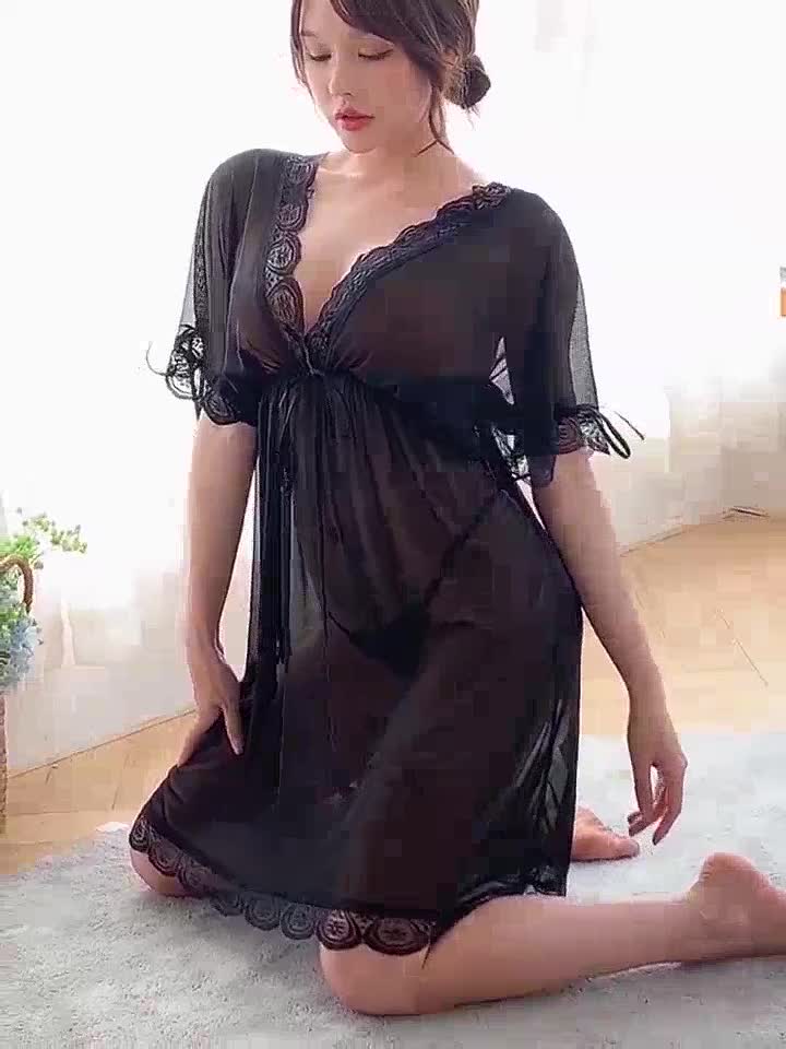 Váy ngủ ren sexy bẹt vai mặc hai kiểu đồ ngủ big size voan thun với màu đen quyến rũ BT115F | BigBuy360 - bigbuy360.vn