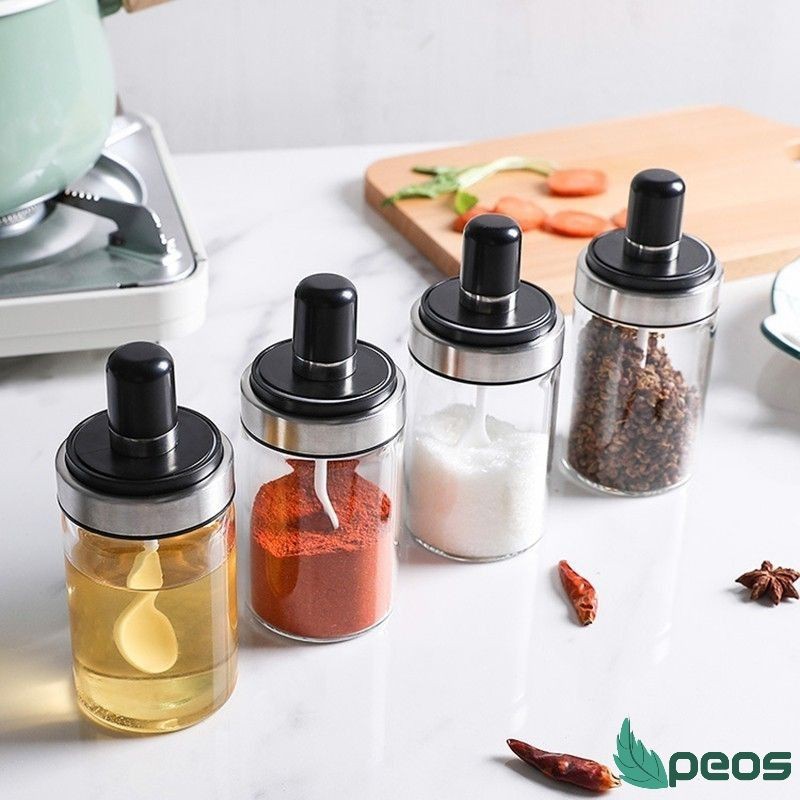 (FREESHIP) Hũ Đựng Gia Vị Thủy Tinh 250ml Kèm Muỗng Cao Cấp