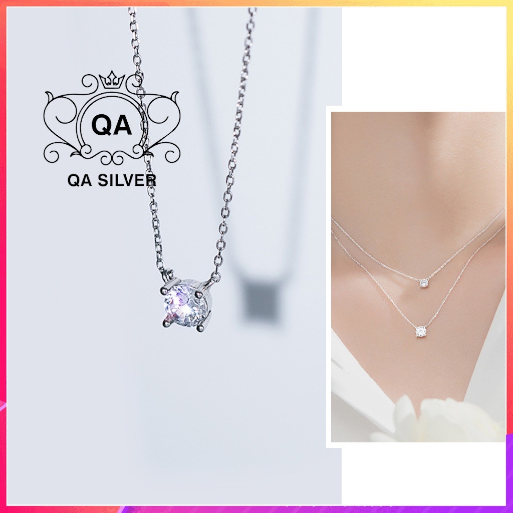 Dây chuyền bạc 925 mặt đá nhỏ 4 chấu mini vòng cổ nữ tối giản S925 CRYSTAL Silver Necklace QA SILVER NE201103