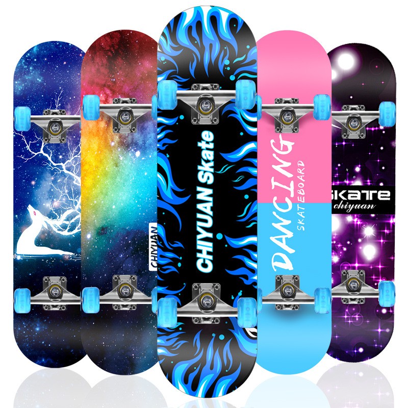 Ván trượt thể thao skateboard mặt nhám phong cách bánh xe cao su đèn Led dành cho giới trẻ - Ván trượt gỗ phong 8 lớp