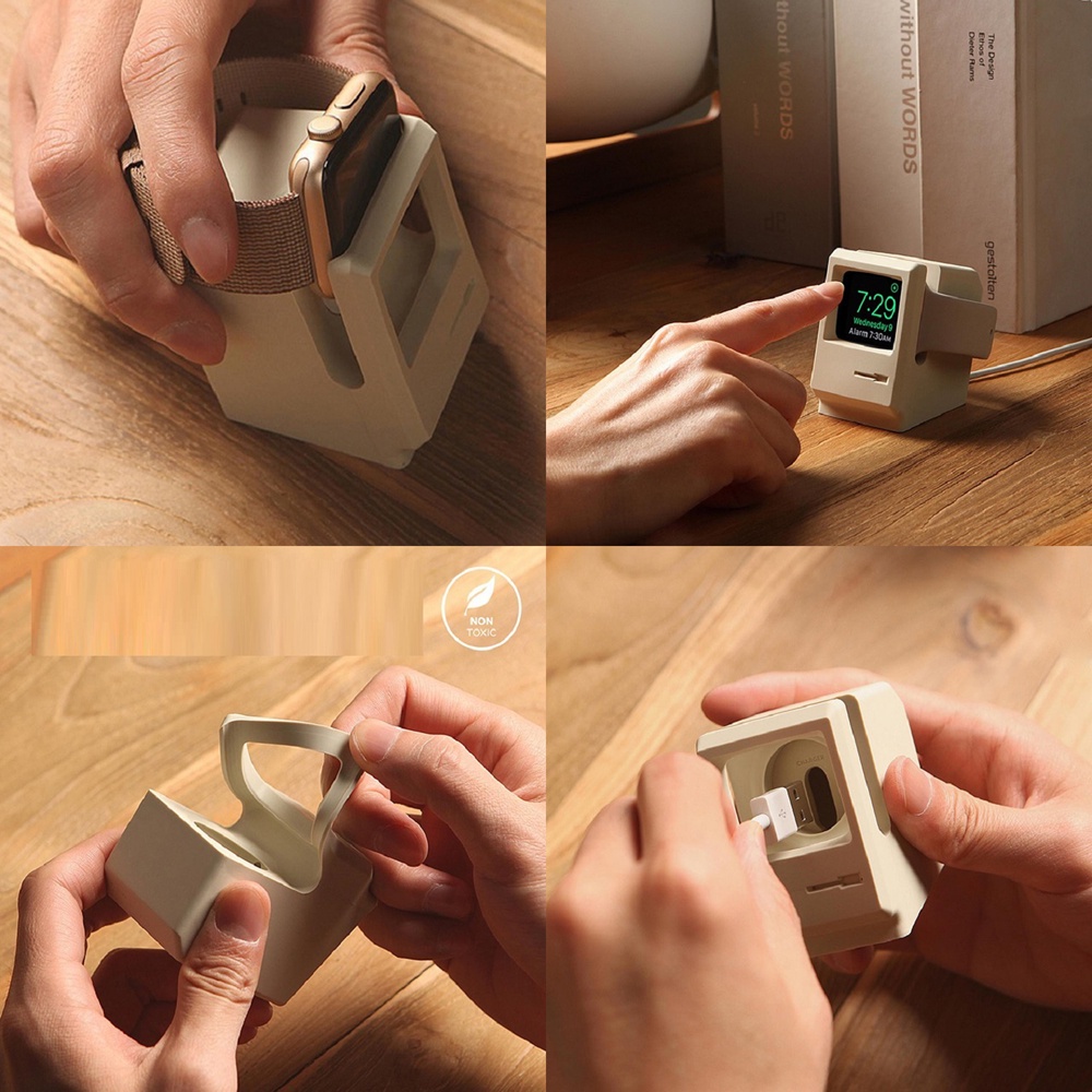 Đế Sạc Bằng Silicon Họa Tiết Máy Tính Cổ Điển Cho Apple Watch 7 6 5 4 iwatch 3 2 1