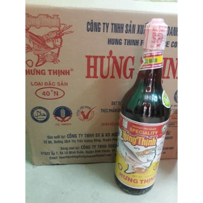 Chai nước mấm Hưng Thịnh 40° chai 750ml