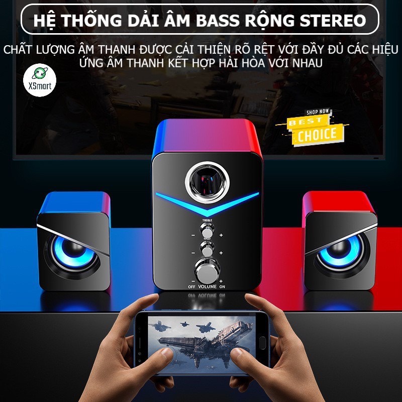 Combo Bộ 3 Loa Máy Tính Super Bass, Âm Thanh Vòm 9D - Có Đèn Led