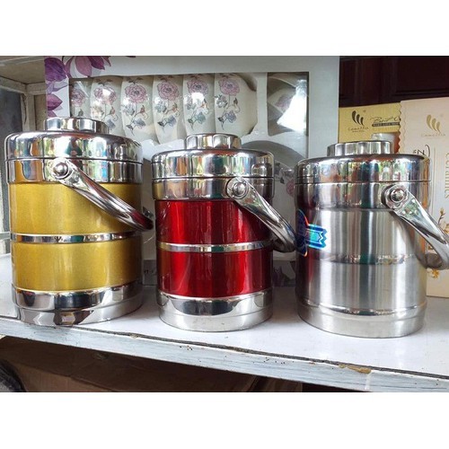 Cặp lồng inox LOẠI 2.0L-1.4 L hàn quốc 3 ngăn chứa đồ ( bạc)