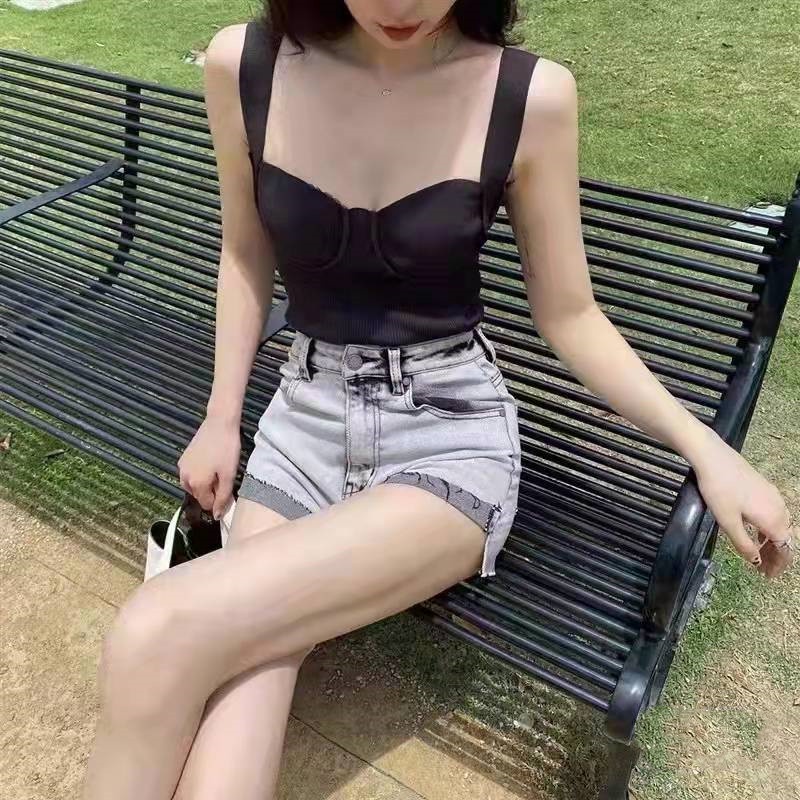 DUNEA Áo Tank Top Dệt Kim Hai Dây Dáng Ngắn Thời Trang Quyến Rũ Cho Nữ