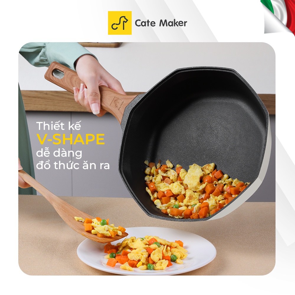 Chảo chống dính bát giác có nắp Cate-Maker INFINITE SERIES GYL-BJ24JB, size 24cm, dùng cho bếp từ