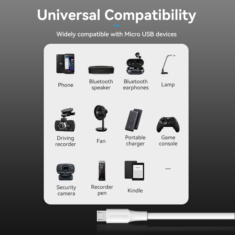 Dây cáp sạc Vention Micro USB 2A tương thích với Xiaomi/ Samsung