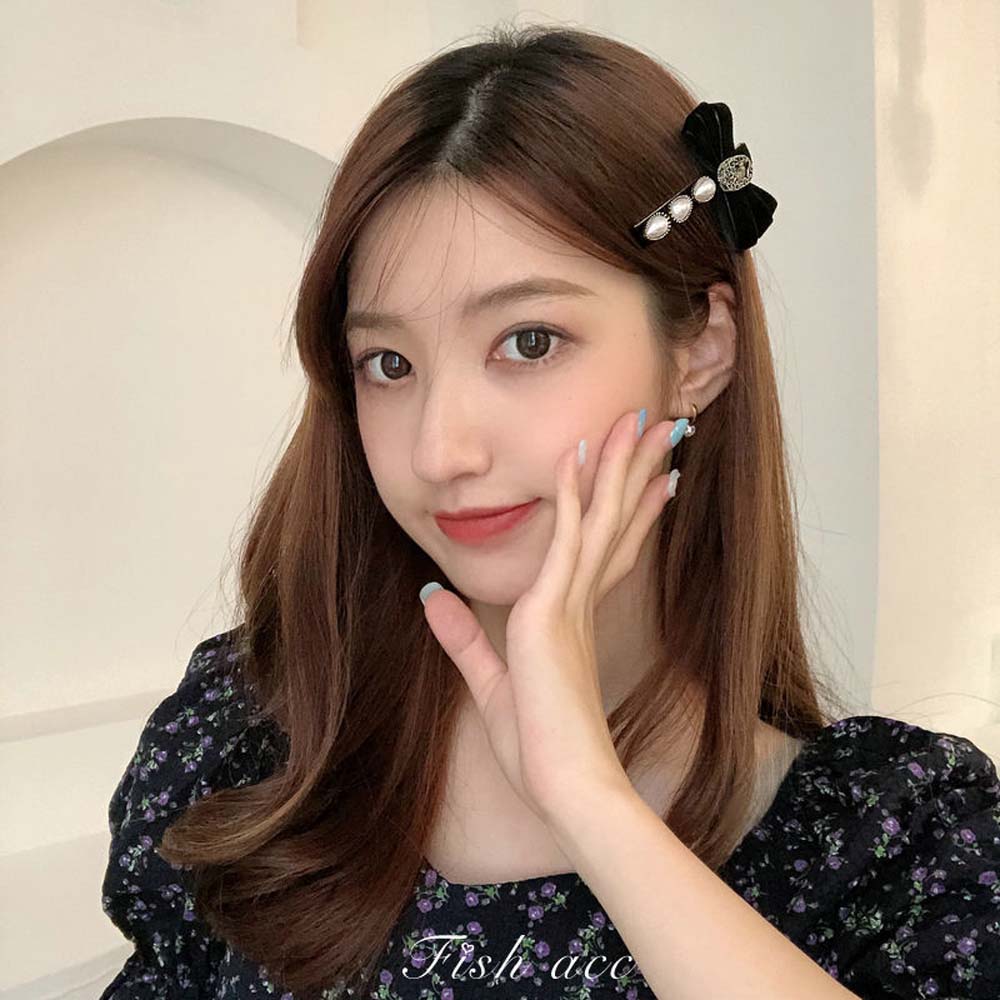 Kẹp Tóc Nơ Đính Ngọc Trai Giả Thời Trang Nữ