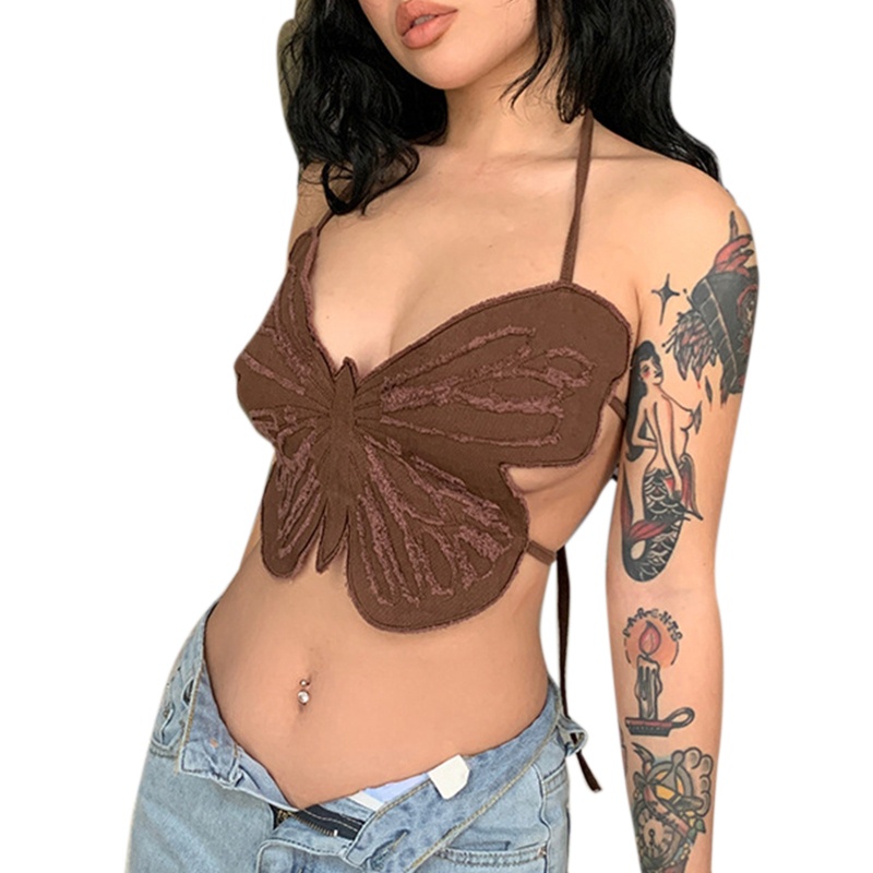 Áo Croptop Cổ Chữ V Hở Lưng Phong Cách Harajuku Quyến Rũ Dành Cho Nữ