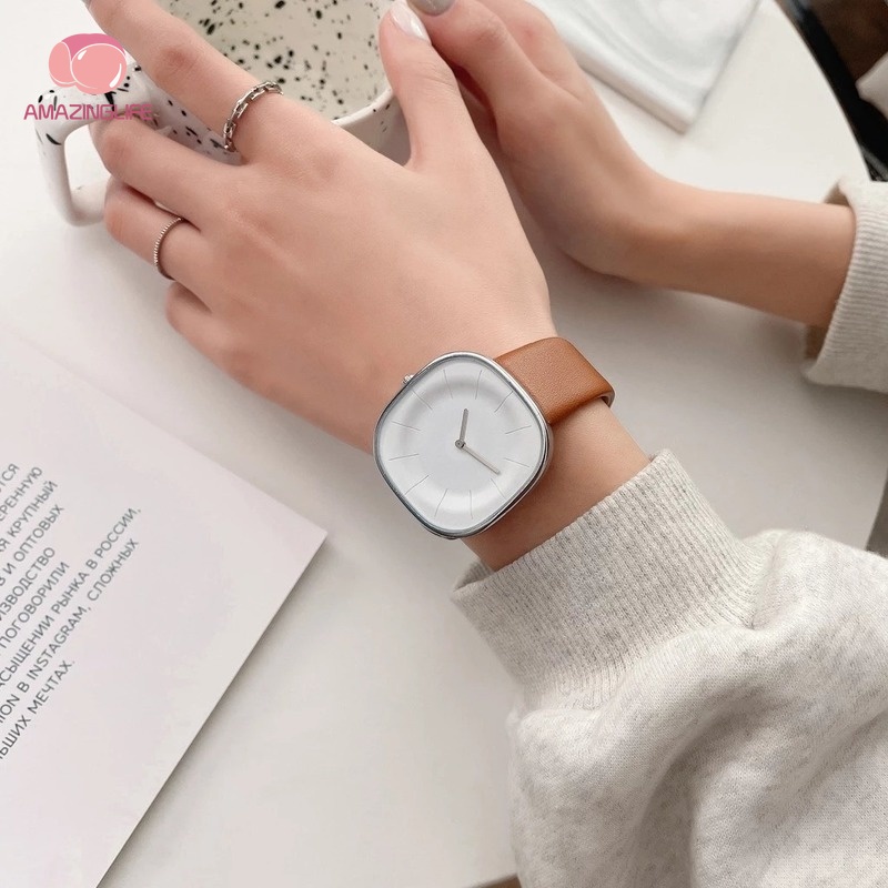 Đồng Hồ Đeo Tay Mặt Vuông Dây Giả Da Phong Cách Nhật Bản Thời Trang Unisex
