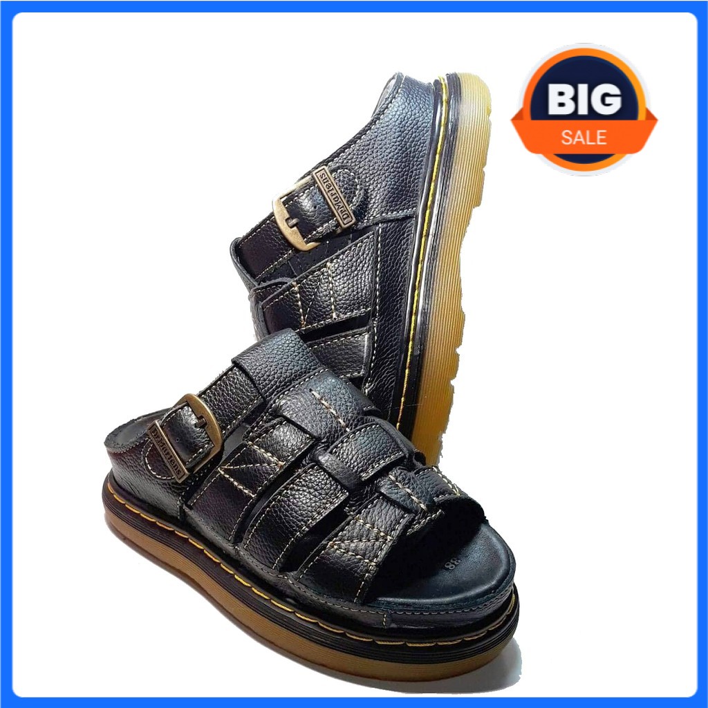 Dép Nam quai ngang Doctor Dr.Martens da bò cao cấp hàng VNSX - Đế Lót Da Bò - Mã D2