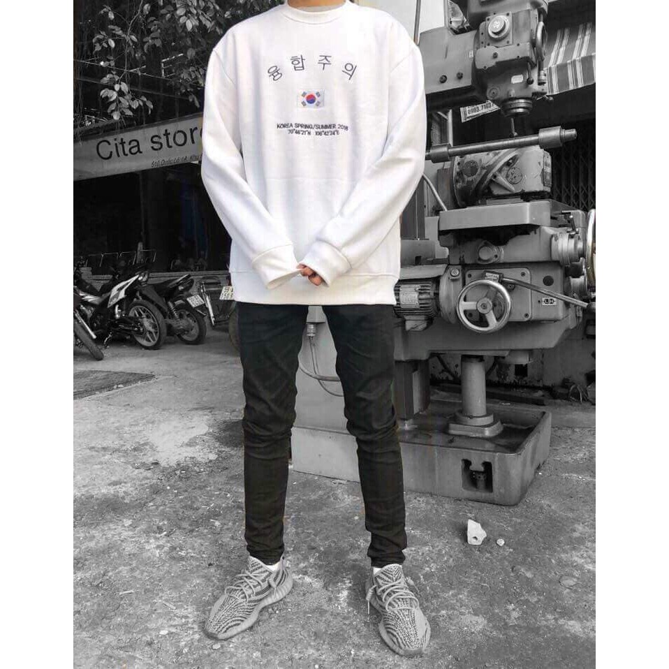 Áo Sweater Cờ Hàn Quốc 2 Màu Đen Trắng Unisex