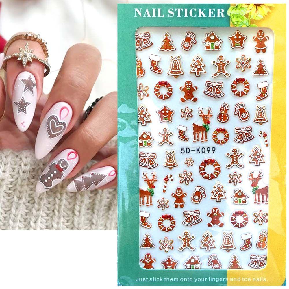 Nhãn Dán Trang Trí Móng Tay Nghệ Thuật Dập Nổi Họa Tiết Bông Tuyết Hoạt Hình Mùa Đông 5D DIY