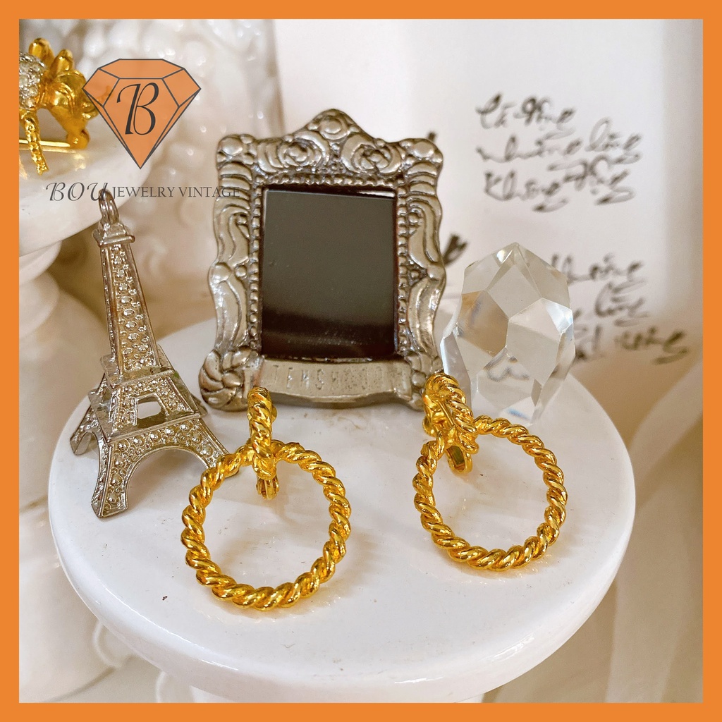 BÔNG TAI TRÒN VÀNG SECONDHAND TRANG SỨC SI NHẬT BẢN BOU JEWELRY VINTAGE MÃ BT095