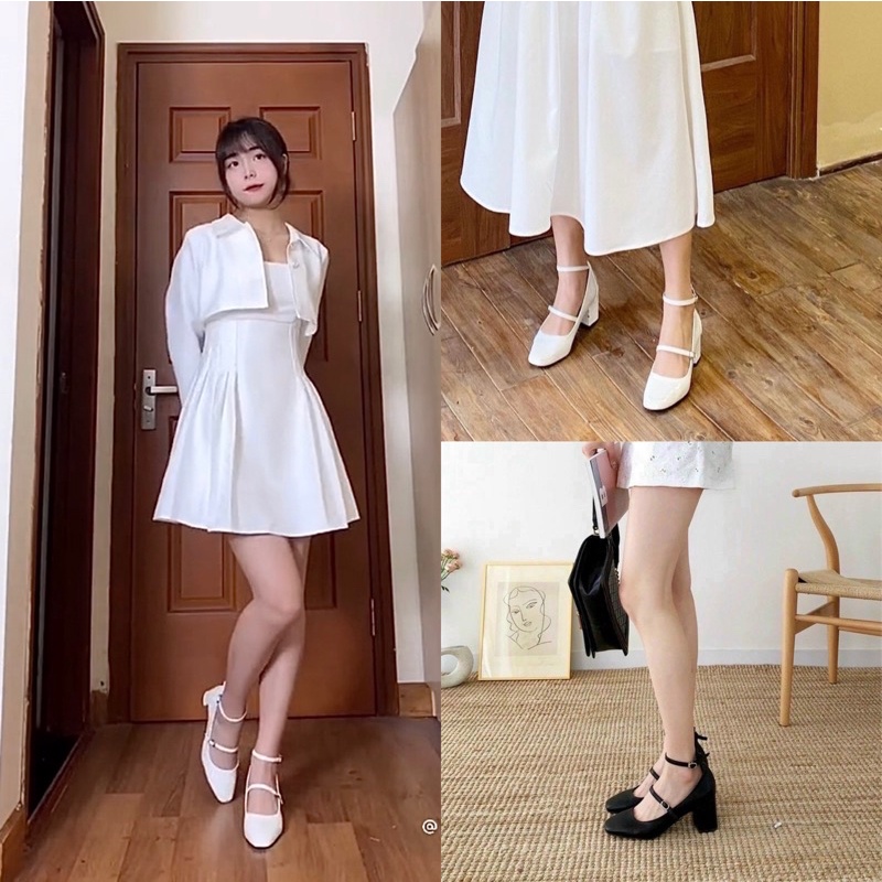 Giày tiểu thư Mary jane 2 quai cài sang chảnh gót 5cm thấp dễ đi siêu xinh