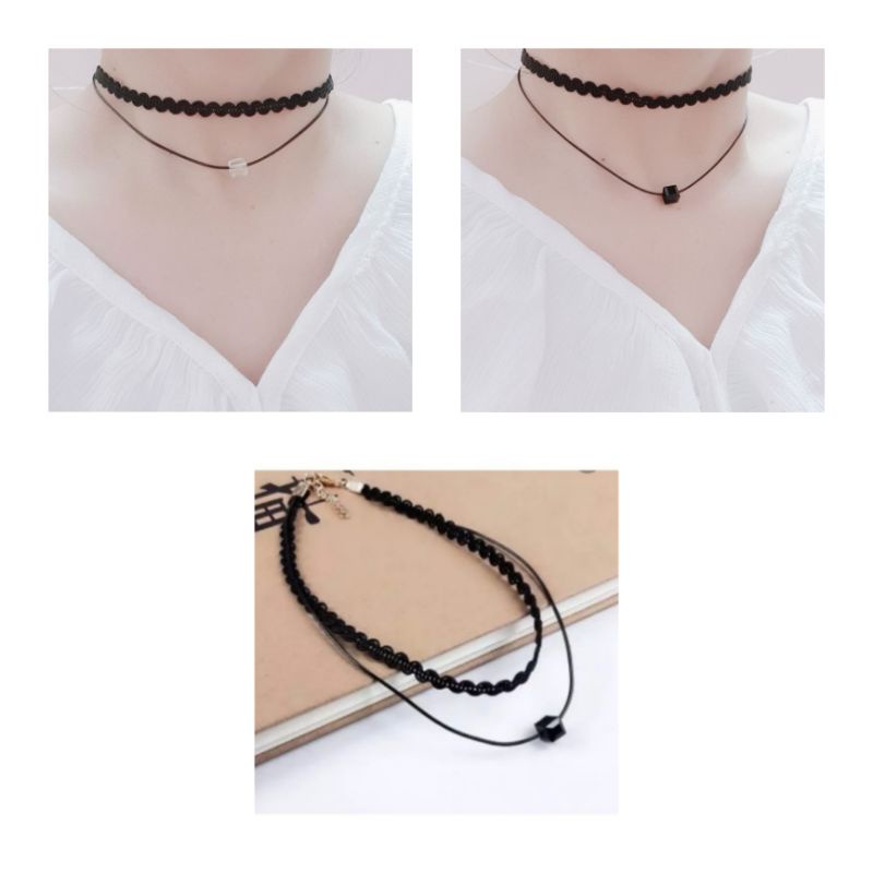 Dây chuyền, vòng cổ choker đá vuông cá tính sang trọng ms07