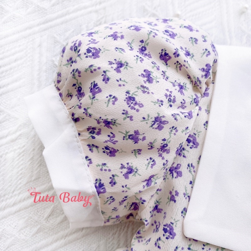 Bodysuit Cho Bé Yêu Chất Voan Lụa Tím Hoa Nhí Kèm Turban Xinh Xắn FREESHIP Body Trẻ Em Thiết Kế
