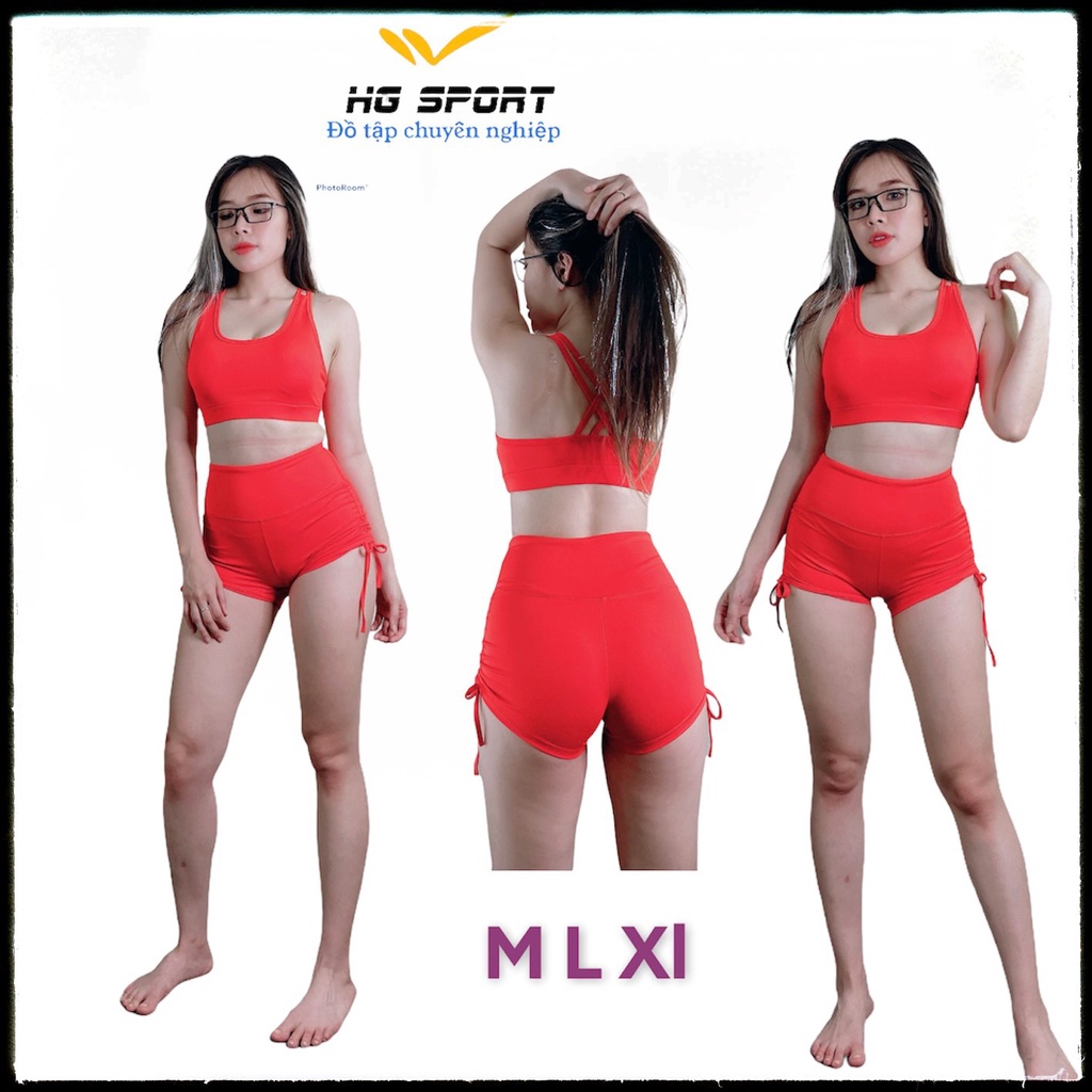 Đồ tập Gym Yoga Nữ Áo Bra Kèm Mút Quần Đùi Dây rút Hg Sport BD106