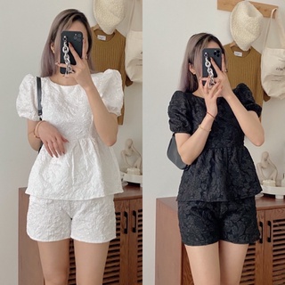 ORGAN SET - SET ĐỒ GỒM ÁO TAY NGẮN VÀ QUẦN SHORT CHẤT Vải GẤM XỐP DÀY DẶN HAI MÀU TRẮNG ĐEN thiết kế cột nơ lưng