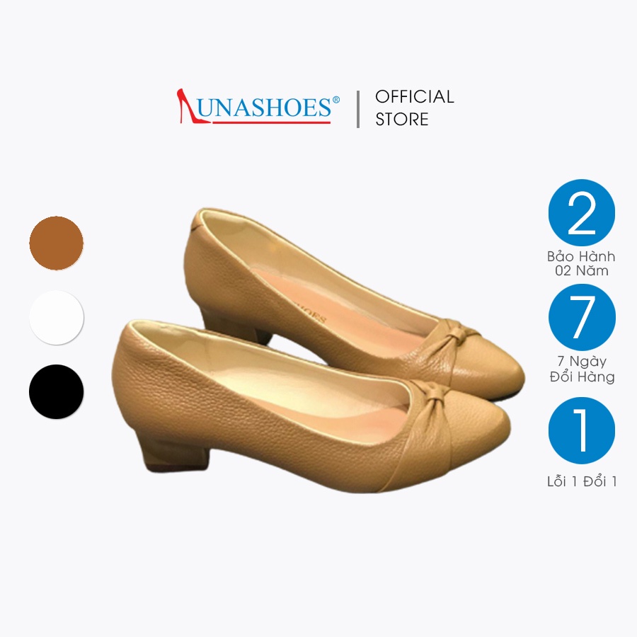 Giày cao gót nữ 4p LUNASHOES 5007 giày da bò thật nữ cho mẹ có nơ mềm êm chân bảo hành 2 năm guốc trung niên