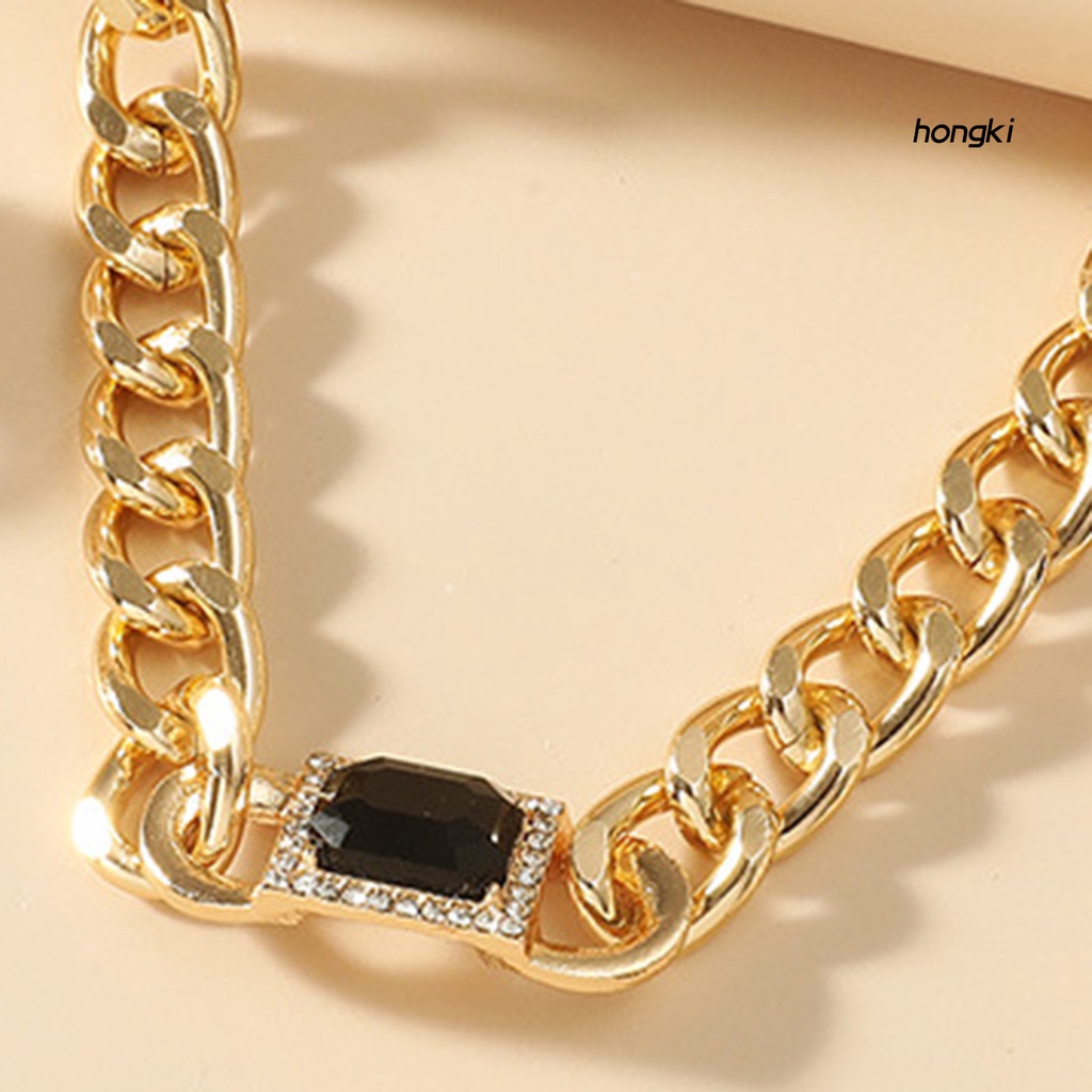 Set 2 Bông Tai Dây Xích Dày Đính Đá Nhân Tạo Phong Cách Hip Hop