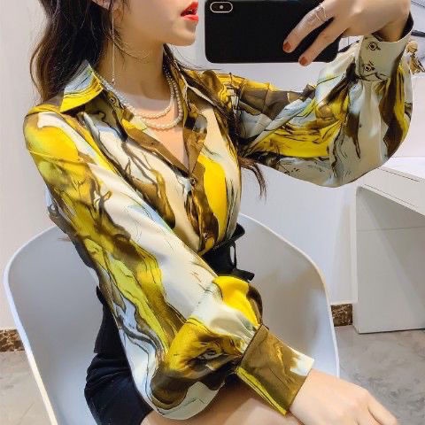 Áo Sơ Mi Chiffon Tay Dài In Họa Tiết Phong Cách Phương Tây Thời Trang Mùa Thu Mới Cho Nữ