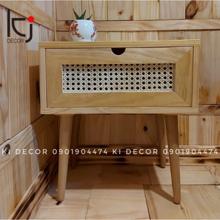 [KID080] - Kệ tủ đầu giường mây mắt cáo, kệ gỗ decor phòng ngủ