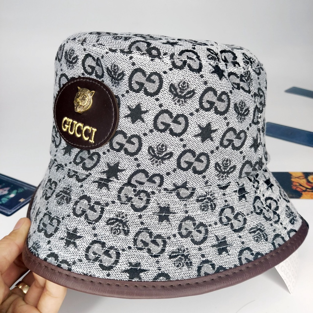 Mũ bucket vành tròn , logo da nổi hổ sắt chất liệu đồng họa tiết cực đẹp