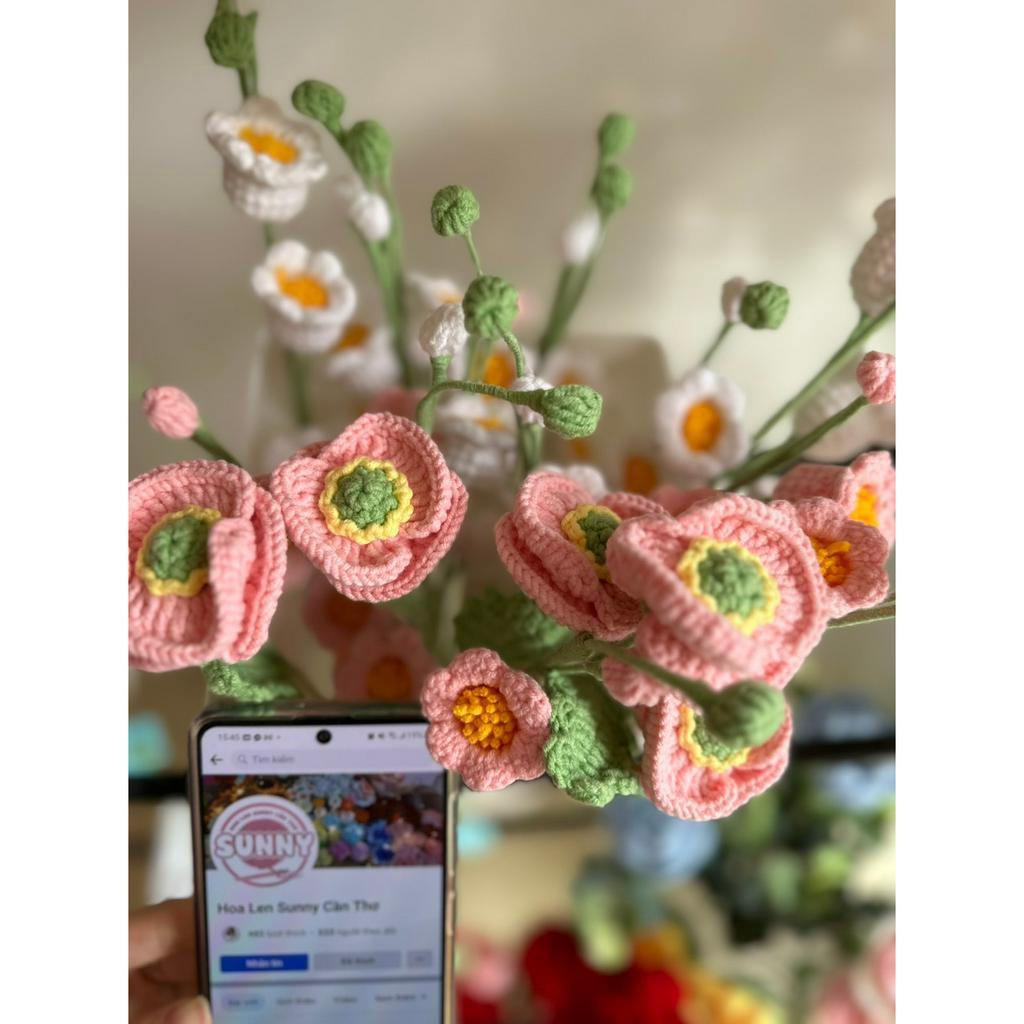 1 Bông Hoa Anh Túc Len, hoa len handmade, bó hoa len y ảnh