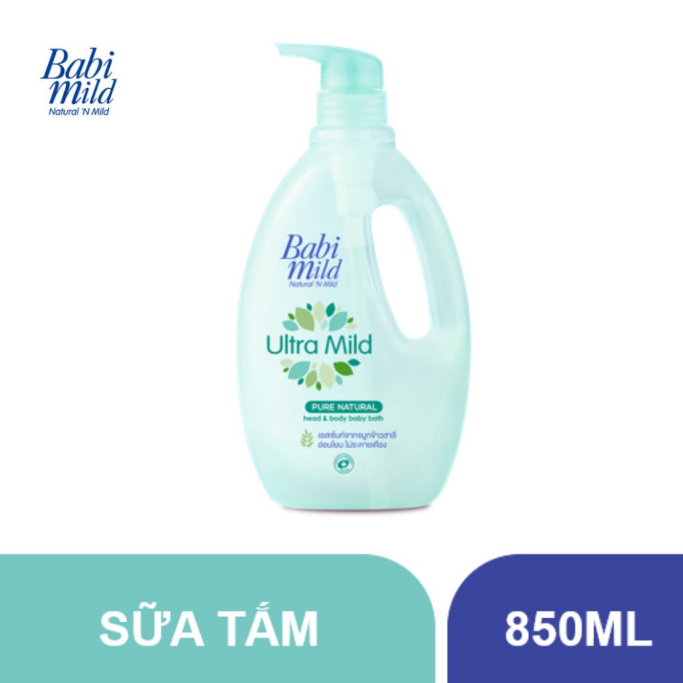 Sữa tắm trẻ em Babi Mild - Pure Natural chai 850ml + Tặng Phấn Thơm Trẻ Em Pure Natural 180g