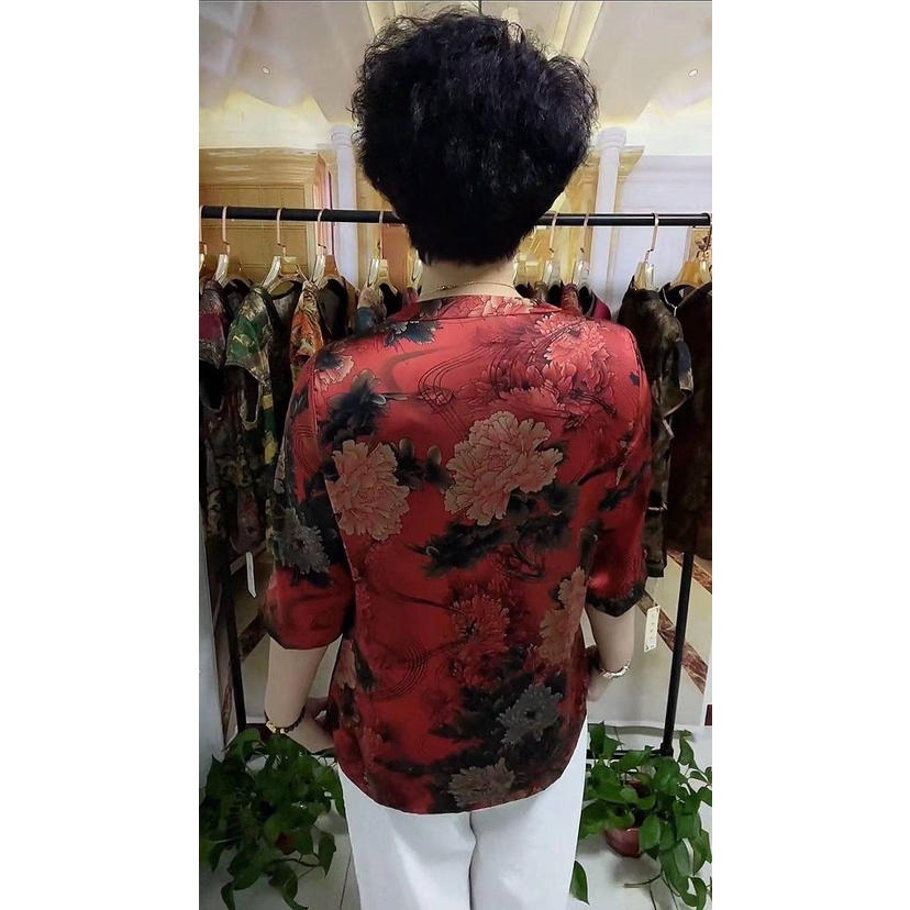 Áo Thun Tay Ngắn Bằng Lụa Lạnh Thời Trang Dành Cho Phụ Nữ Trung Niên 2021