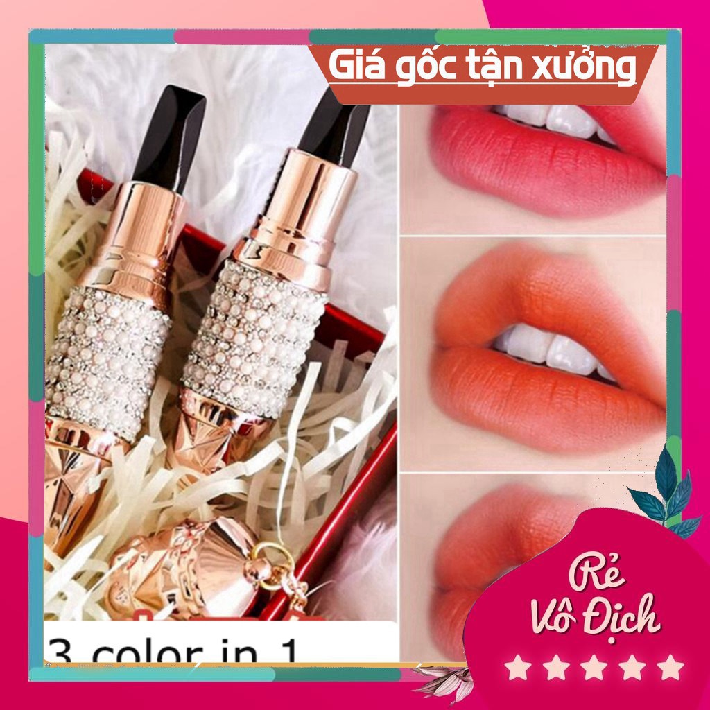 Son Kim Cương hình viên đạn 3 màu trong 1. Chống thấm chống nhòa Nữ hoàng của các loại son
