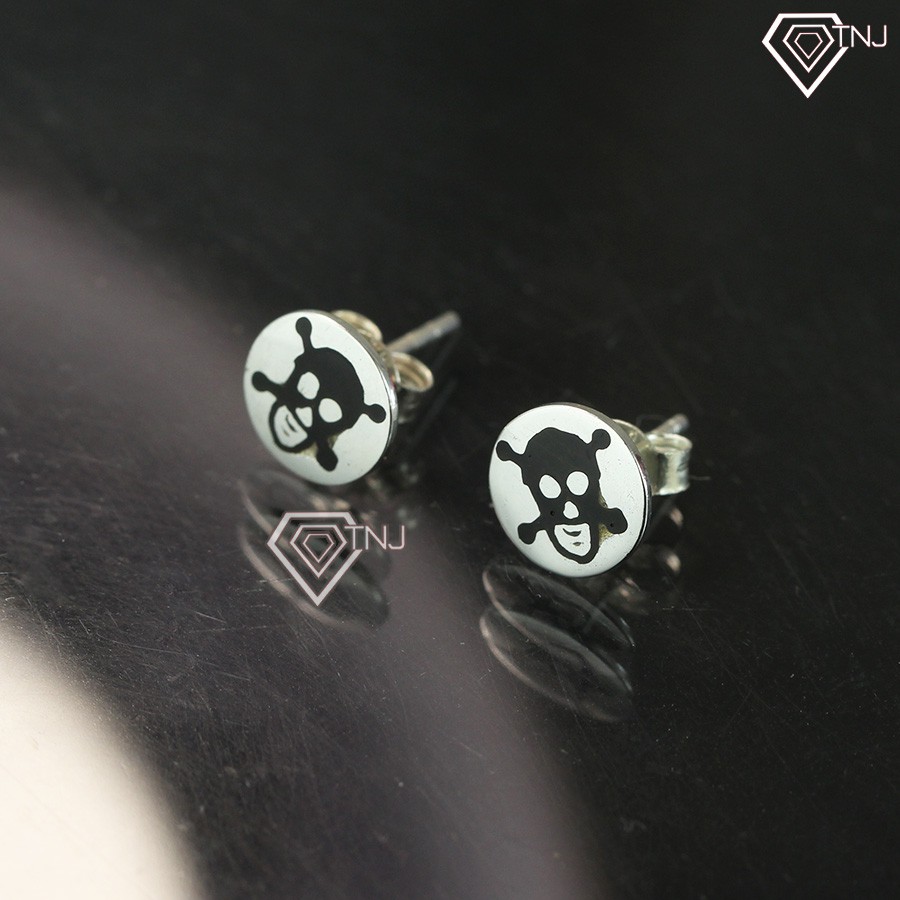 Bông tai nam Khuyên tai nam bạc tròn hình đầu lâu BTA0002 Trang Sức TNJ