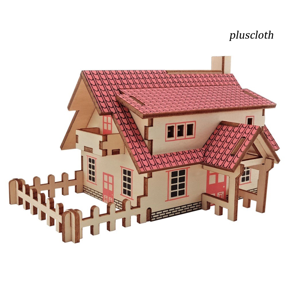 Set 2 Bộ Ghép Hình Ngôi Nhà 3d Bằng Gỗ Cho Bé