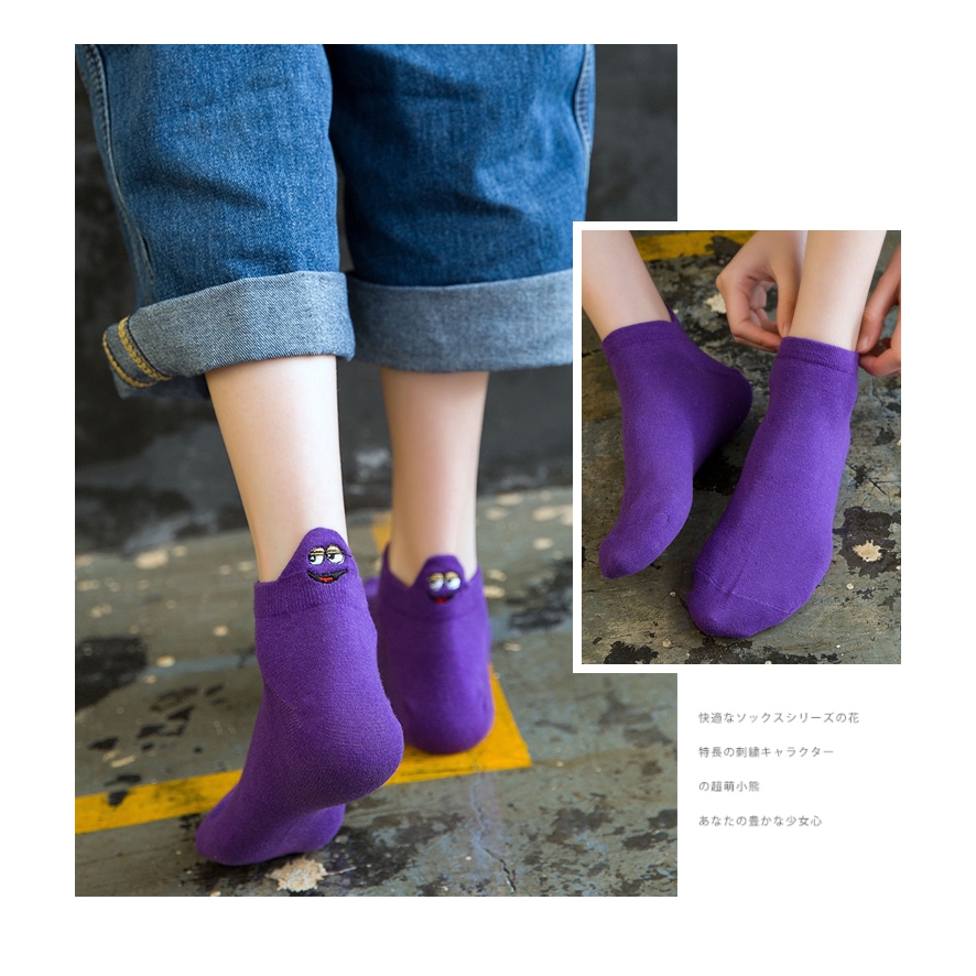 Đôi vớ cotton cổ thấp in họa tiết hoạt hình vui nhộn thời trang cho nam và nữ