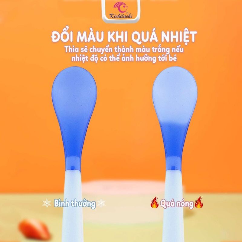 Hộp 1 Chiếc Thìa Mềm Ăn Dặm Cảm Biến Nhiệt Kichilachi