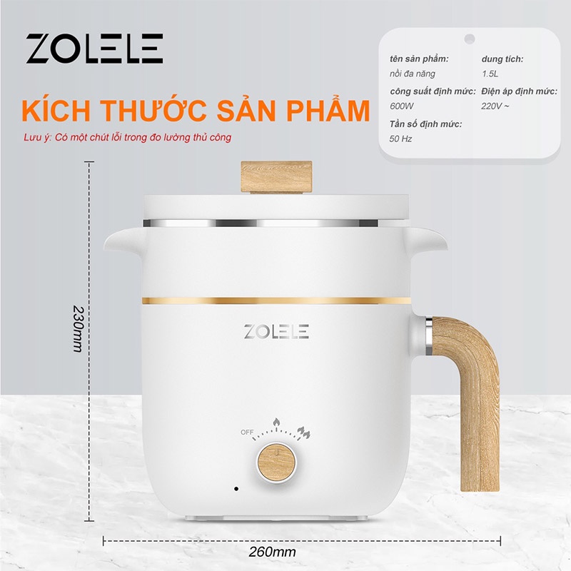 Nồi điện ZOLELE nấu ăn đa năng sức chứa lớn 1.5L chính hãng