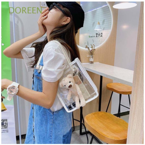 Túi Đeo Vai / Kẹp Nách Bằng Pvc Trong Suốt Hình Gấu Nhiều Màu Có Khóa Kéo Cho Nữ sang chảnh