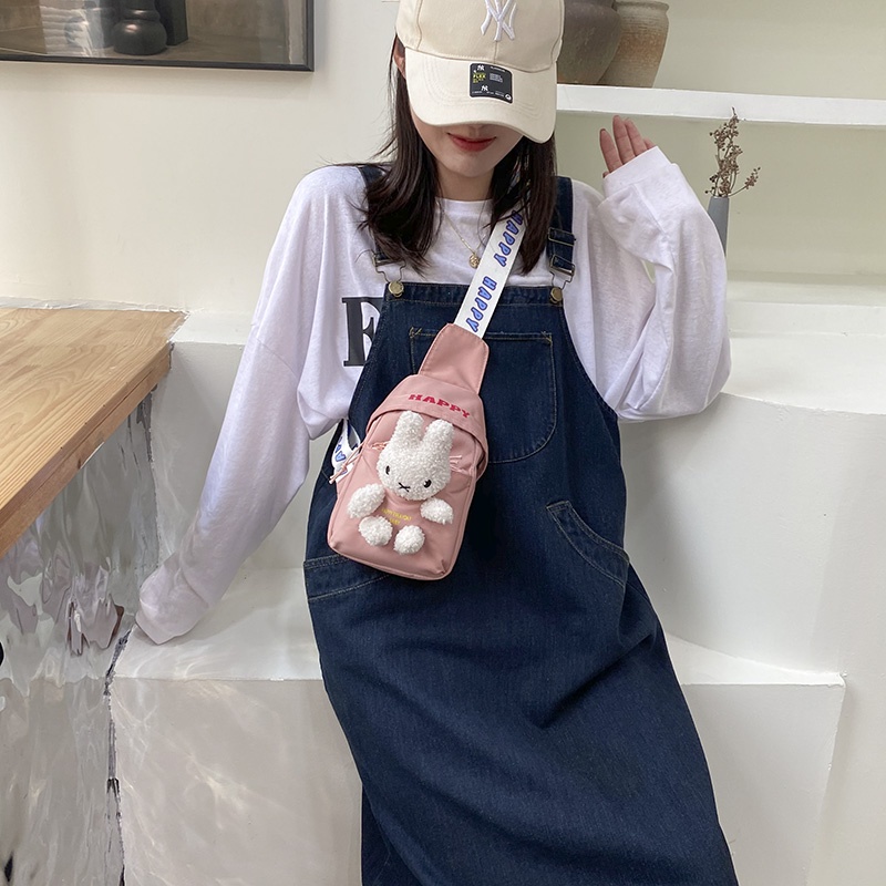 Túi Đeo Chéo Trước Ngực Vải Canvas Hình Chú Thỏ Dễ Thương Xinh Xắn Cho Bé Gái