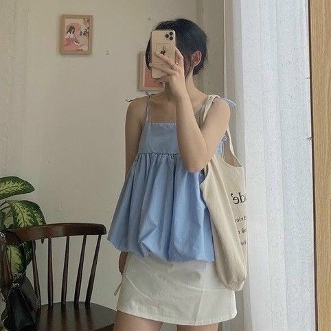 Áo hai dây - áo 2 dây form quả bí cột dây vai dễ thương AO023