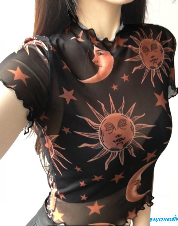 Áo lửng xuyên thấu họa tiết mặt trăng ngôi sao